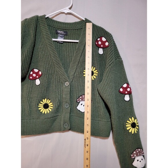 Thorn & Fable Mushroom Ghost Crop Cardigan Womens Small Fairy Grunge Whimsigoth - Picture 8 of 10